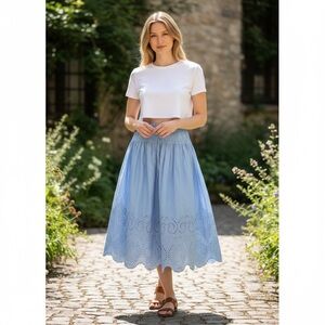 Elegant Eyelet Blue Midi Skirt
